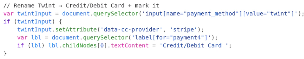 Austausch der originalen Twint-Beschriftung mittels Javascript