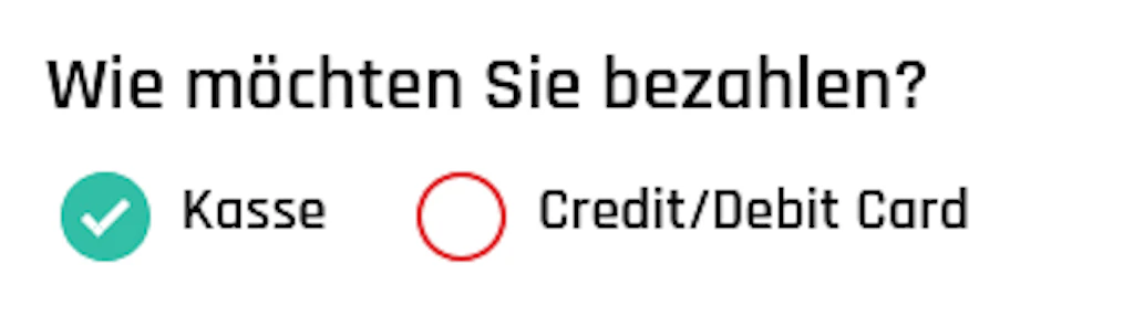 Angezeigte Zahlungsoptionen nach der Manipulation